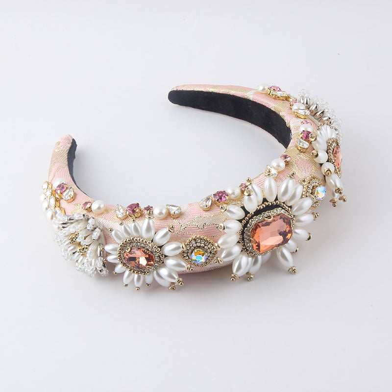 Baroque Padded Headband with Rhinestones and Faux Pearls, Four Designs — alternate angle