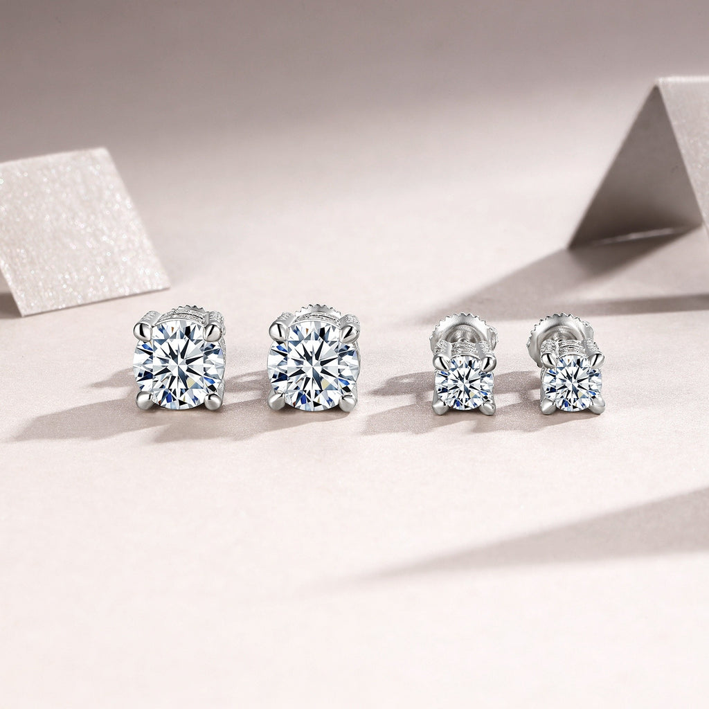 Sterling Silver Moissanite Stud Earrings, 0.5ct or 2ct — front view
