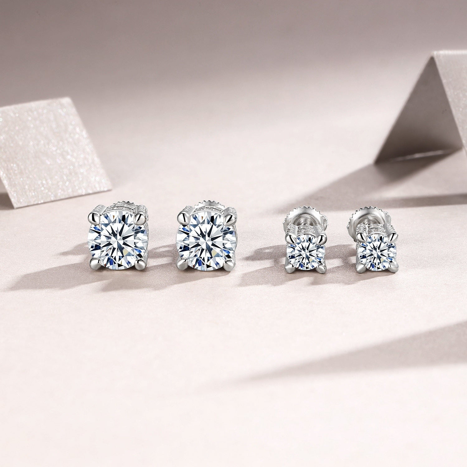 Sterling Silver Moissanite Stud Earrings, 0.5ct or 2ct — front view