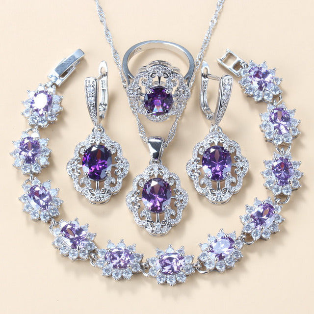Cubic Zirconia 4-Piece Jewelry Set, Necklace — detail close-up