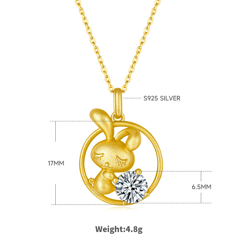 Sterling Silver Chinese Zodiac Rabbit Necklace With 1 ct Moissanite, D Color VVS1 — detail close-up