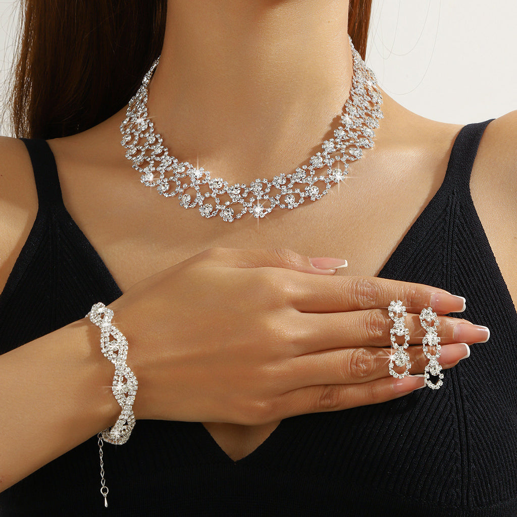 Stone-Set Necklace and Earrings Set in Silver Tone, Three Styles — front view
