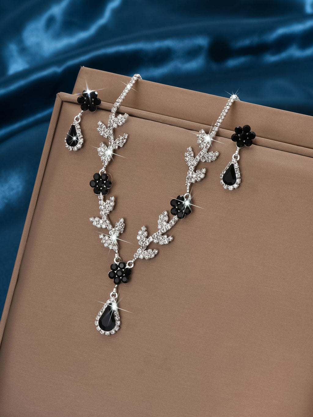 Teardrop and Flower Necklace and Earrings Set — front view