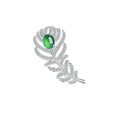 Sterling Silver Feather Brooch with Green Chrysoprase Cabochon