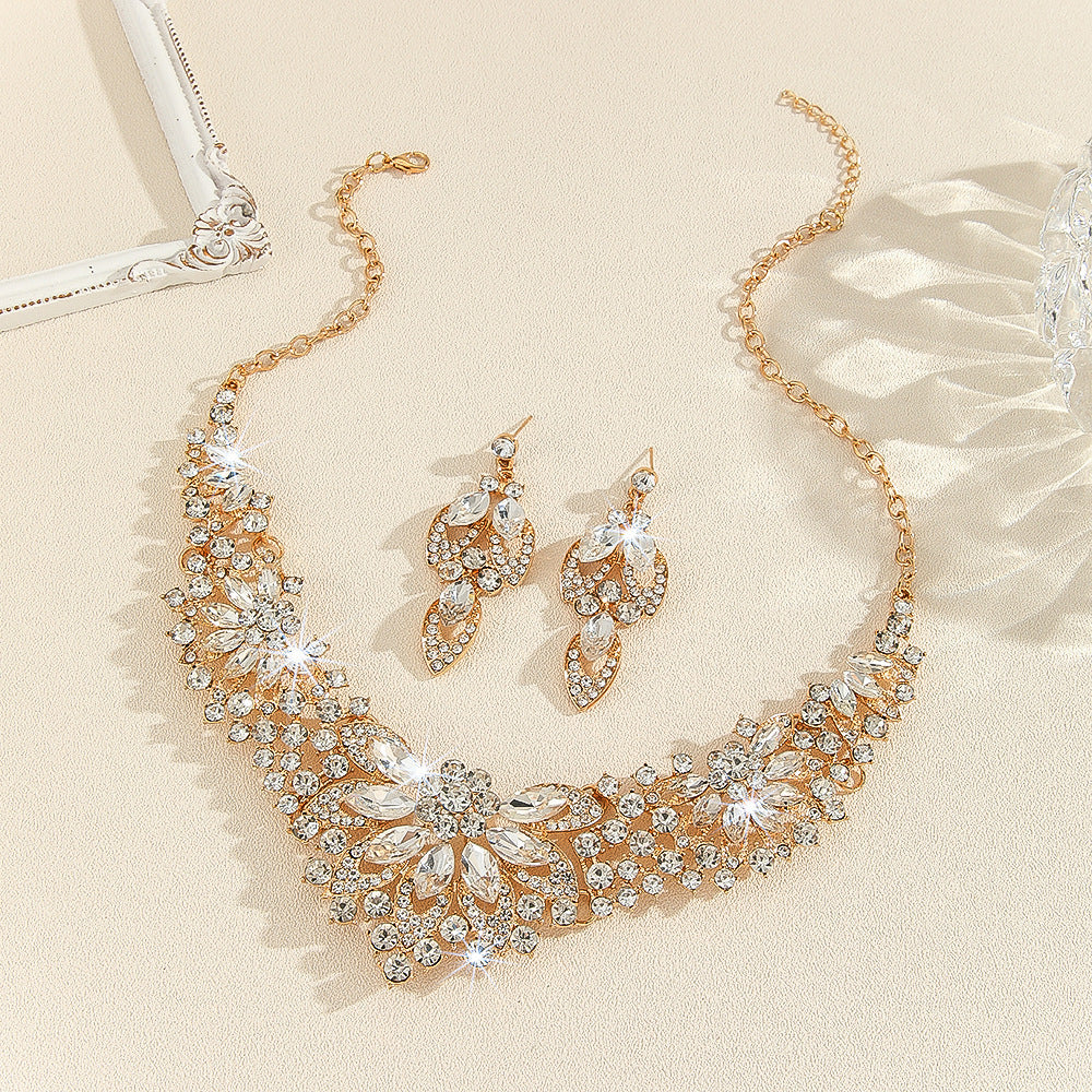 Bridal Necklace and Earrings Set in Eleven Stone Colors — Rhinestone Wedding Jewelry for Women