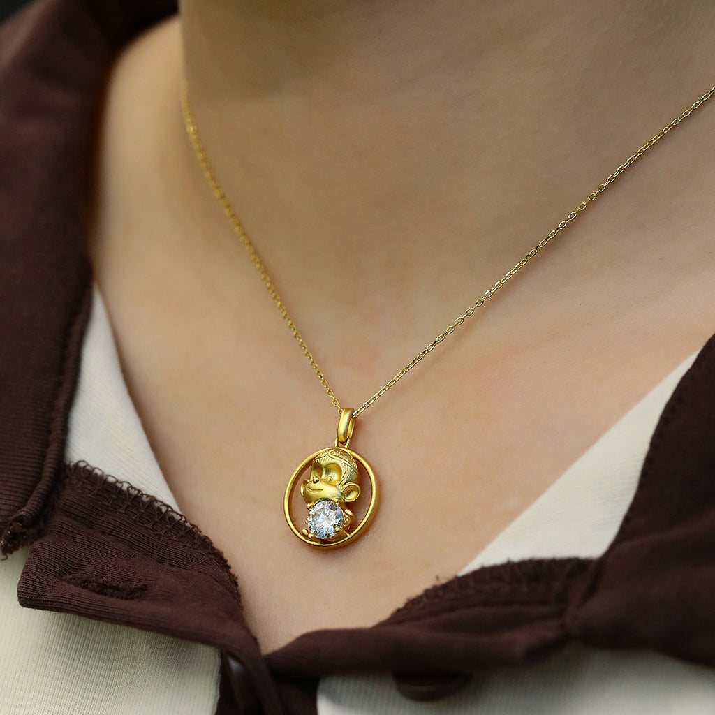 Sterling Silver Chinese Zodiac Monkey Necklace With 1 ct Moissanite, D Color VVS1 — front view