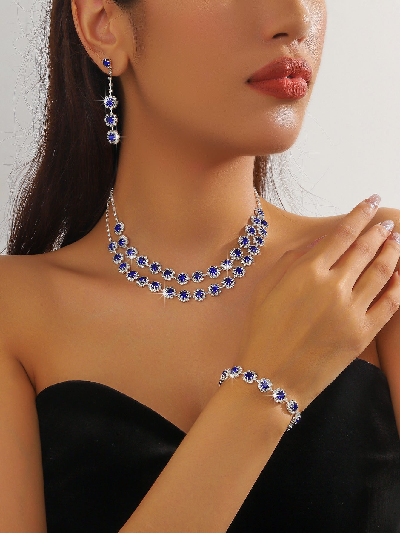 Bridal Necklace, Earrings and Bracelet Set in Four Styles — scale reference