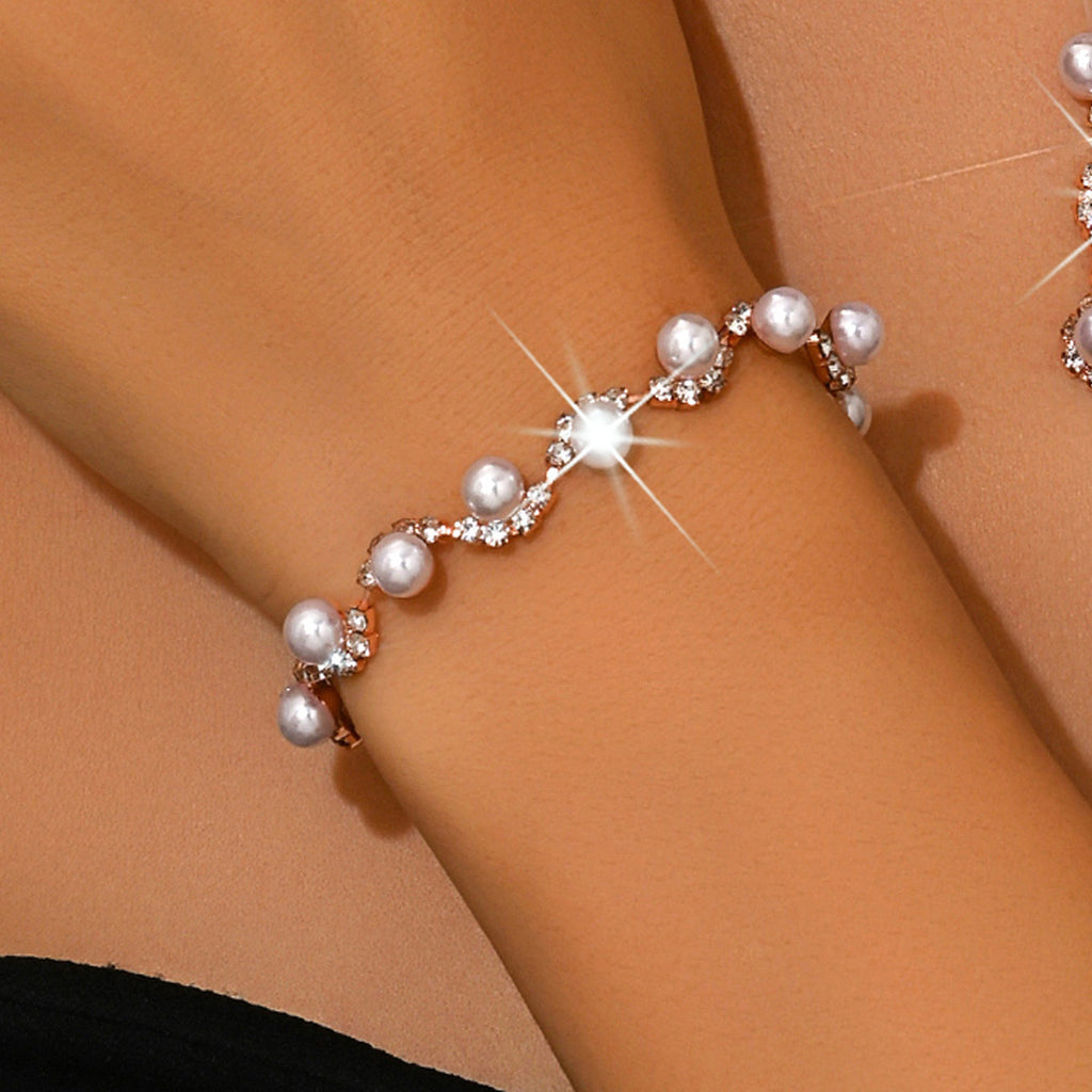 Pearl and Rhinestone Bracelet for Women, Silver Gold or Rose Gold-Tone — scale reference