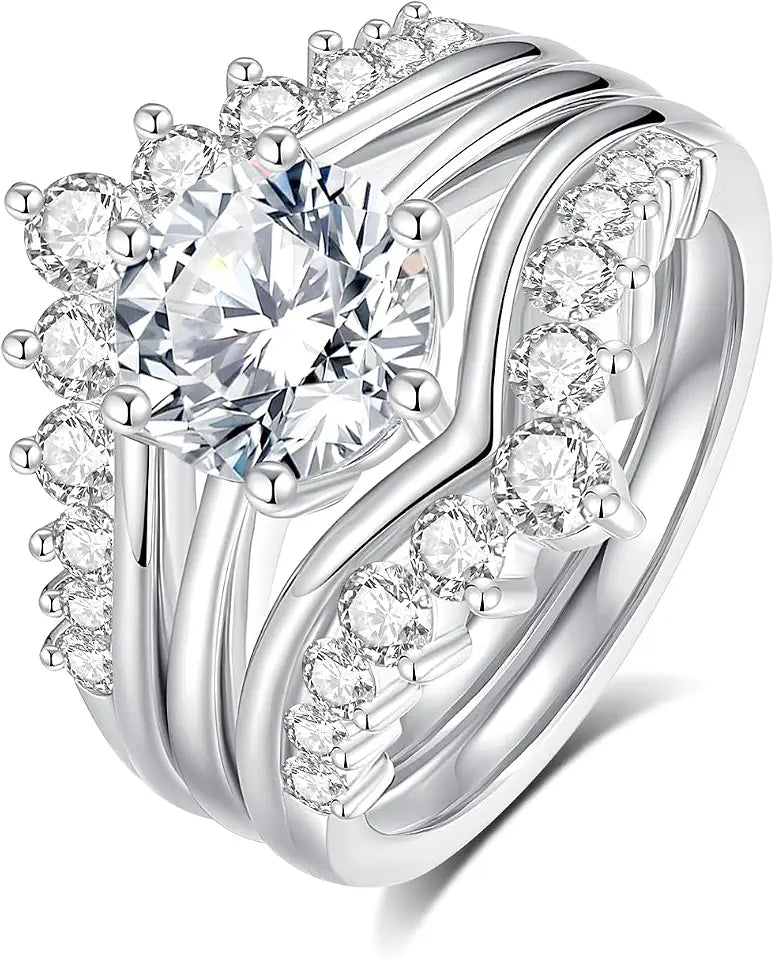 18K White Gold-Plated Sterling Silver Round Moissanite Engagement Ring