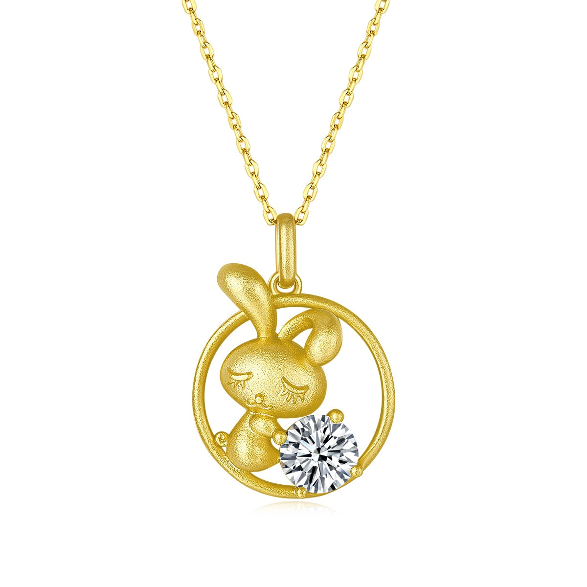 Sterling Silver Chinese Zodiac Rabbit Necklace with 1 ct Moissanite – Gold-Plated