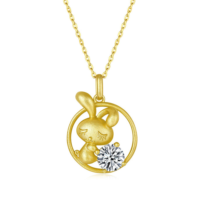 Sterling Silver Chinese Zodiac Rabbit Necklace with 1 ct Moissanite – Gold-Plated