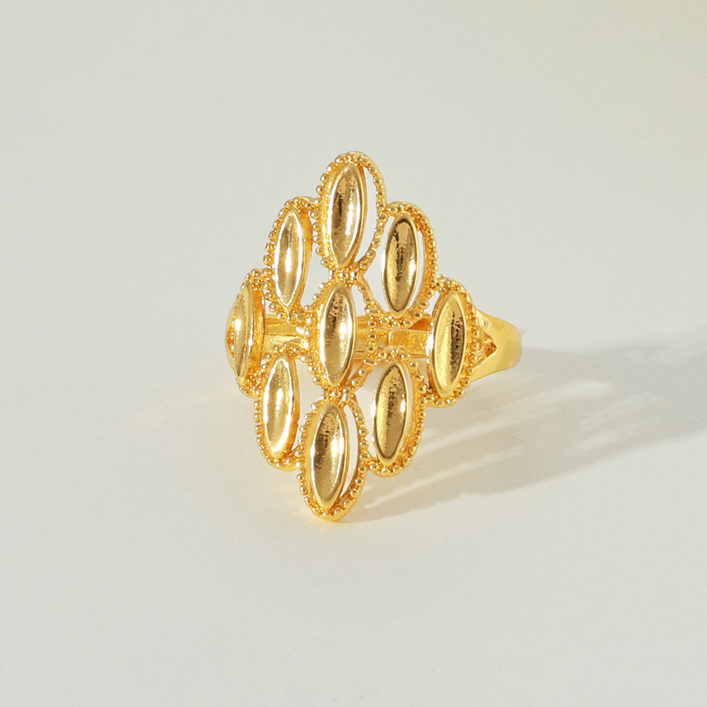 Hollow Flower Open Ring for Women, Irregular Heart-Shaped Band — full product view