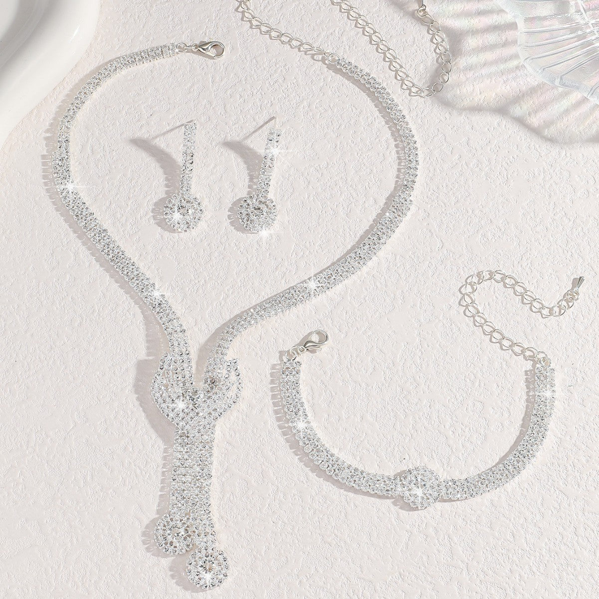 Crystal-Set Bridal Necklace and Earrings Set in Three Styles — alternate angle