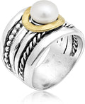 Gold-Tone Sterling Silver Freshwater Pearl Rope Ring