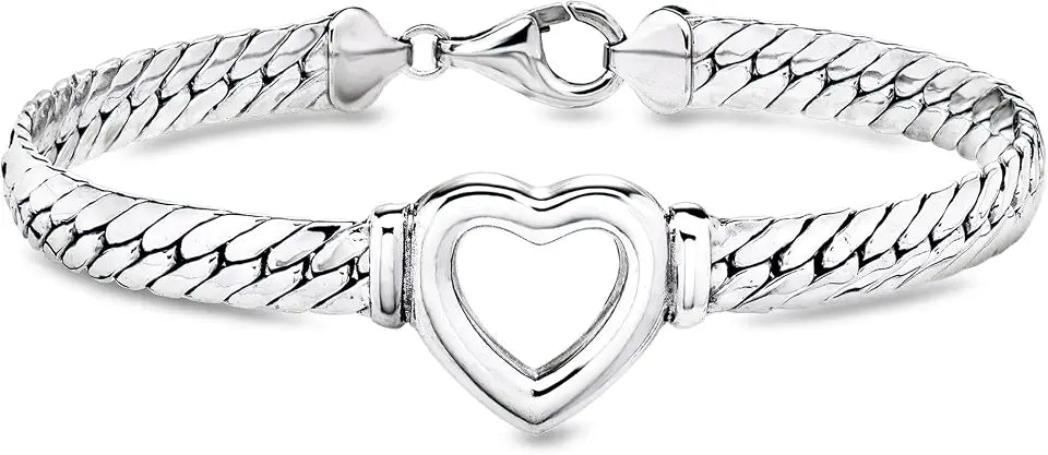 Sterling Silver Heart Cuban Link Bracelet