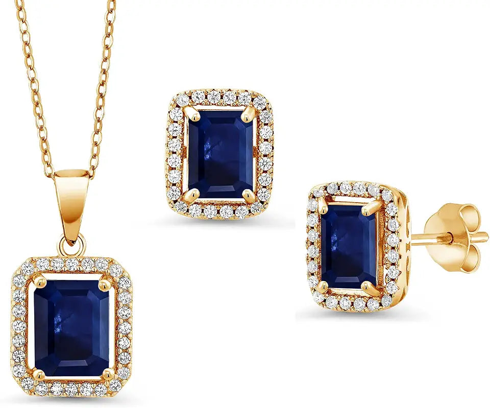 Sterling Silver Emerald-Cut Emerald Halo Jewelry Set with Birthstone