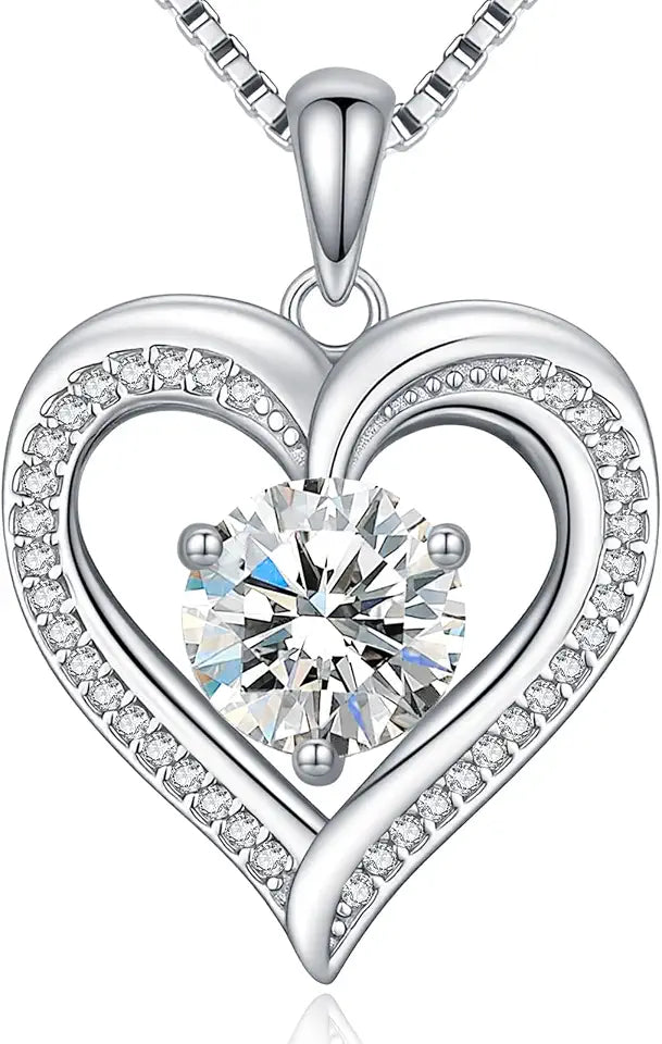 Sterling Silver Moissanite Heart Necklace