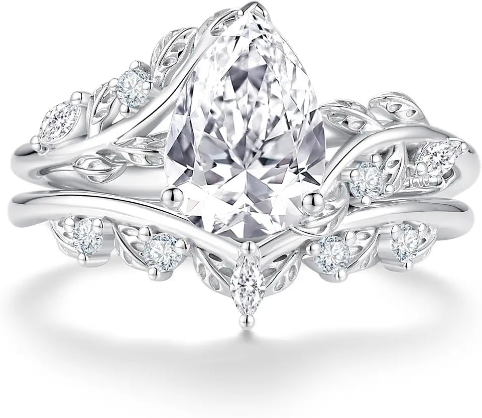 Sterling Silver Pear-Cut Moissanite Engagement Ring