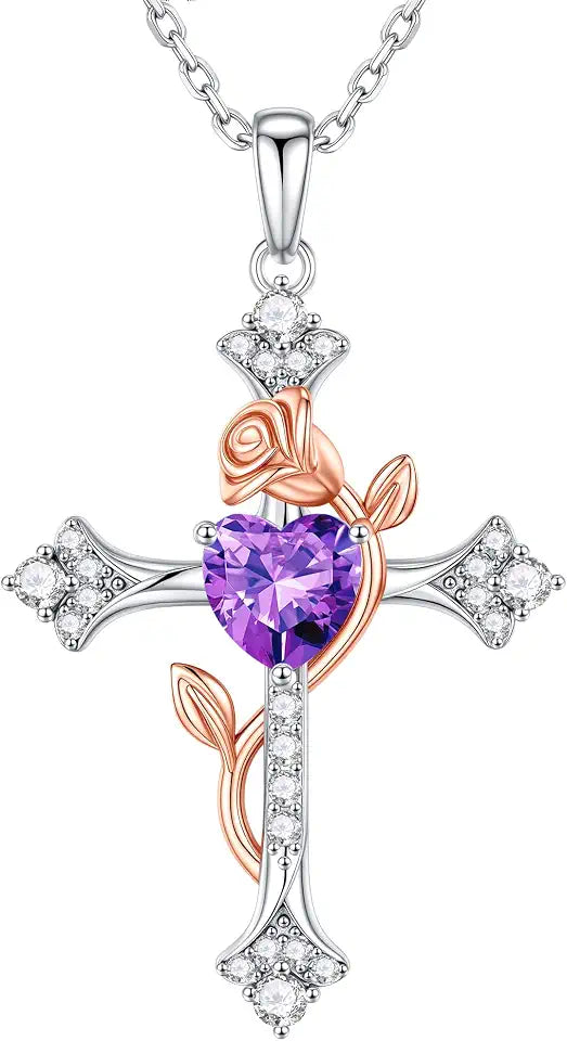 Birthstone Heart Cross Necklace