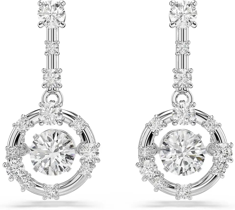 Rhodium-Plated Round Drop Earrings