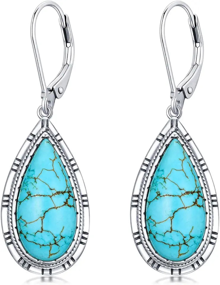 Sterling Silver Teardrop Turquoise Drop Earrings