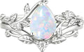 Sterling Silver Pear-Cut Opal Halo Engagement Ring