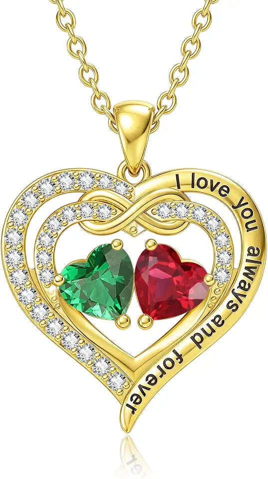 Gold-Tone Birthstone Heart Infinity Necklace