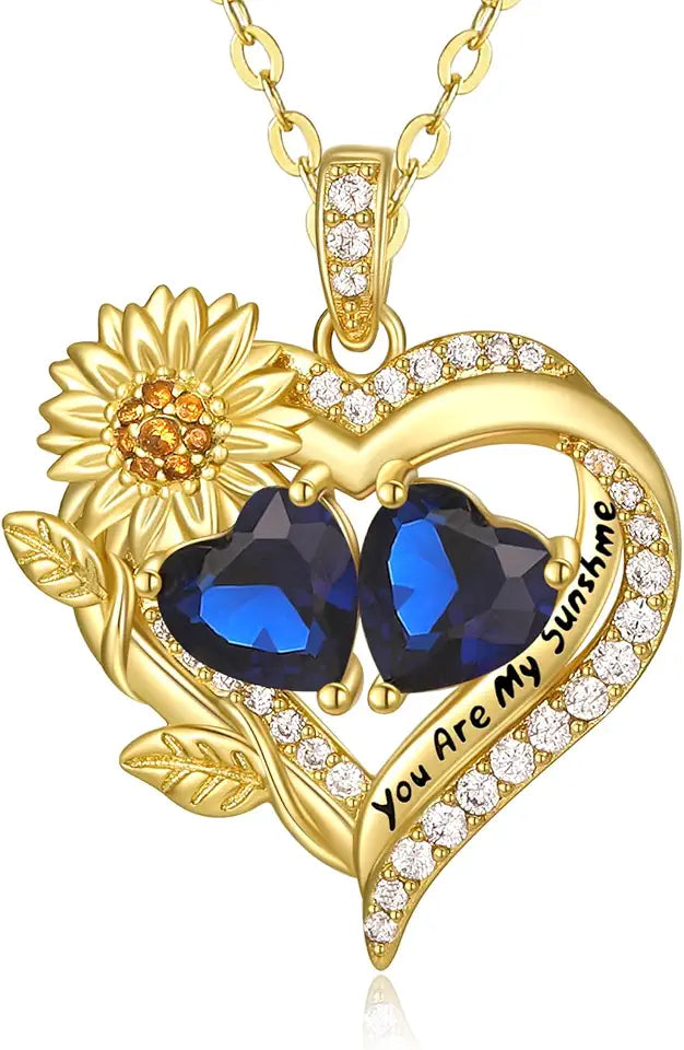 Birthstone Heart Sunflower Necklace