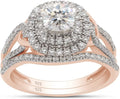 Gold-Tone Sterling Silver Round Moissanite Halo Ring, 5MM