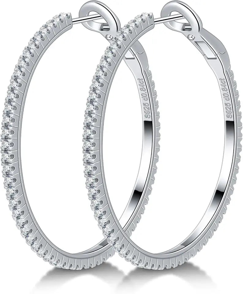 Sterling Silver Moissanite Hoop Earrings, 30mm