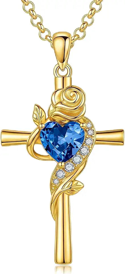 Gold-Tone Birthstone Cross Necklace