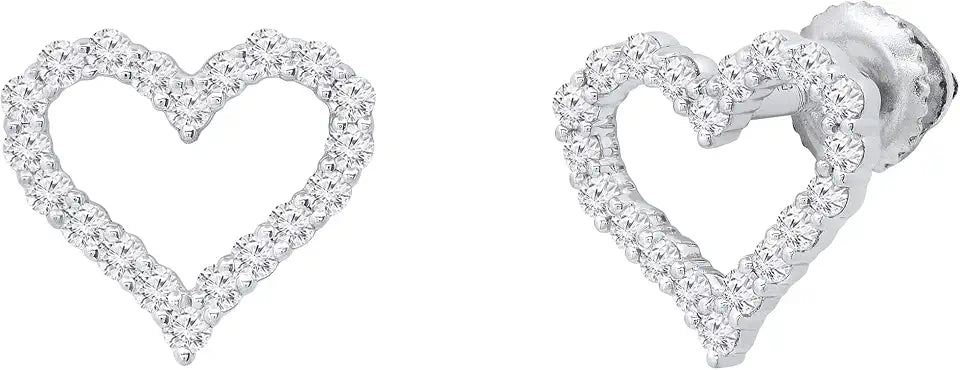 Sterling Silver Round Stud Heart Earrings