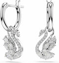 Rhodium-Plated Drop Swan Earrings