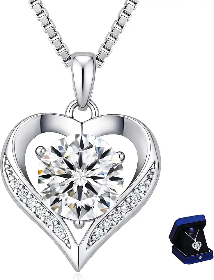 Sterling Silver Moissanite Heart Necklace