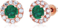 Gold-Tone Sapphire Stud Halo Earrings with Birthstone