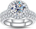 Sterling Silver Round Moissanite Halo Engagement Ring