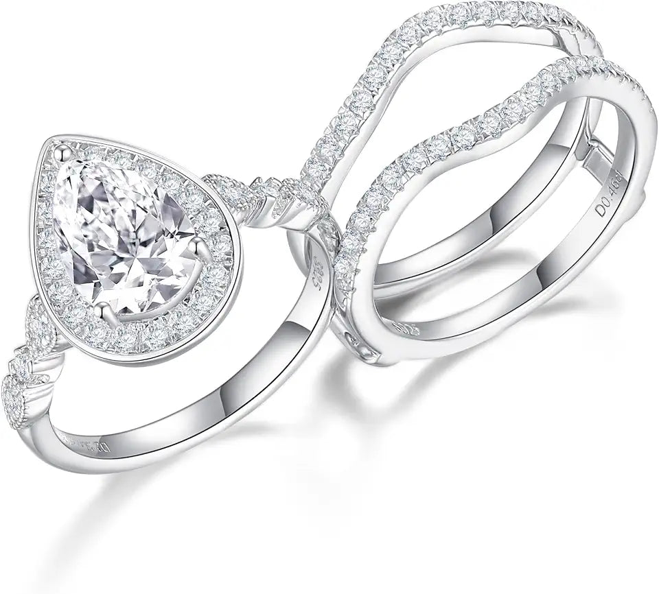 Sterling Silver Pear-Cut Moissanite Engagement Ring