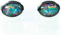 White Gold-Plated Sterling Silver Opal Stud Earrings