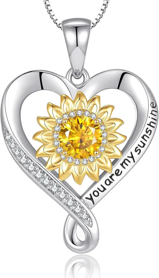 Sterling Silver Moissanite Infinity Sunflower Necklace