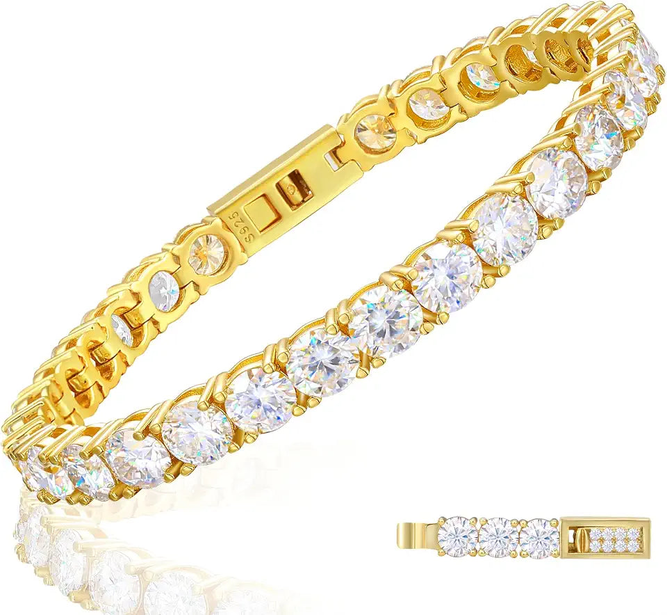 18K Gold-Plated Sterling Silver Round Moissanite Tennis Bracelet