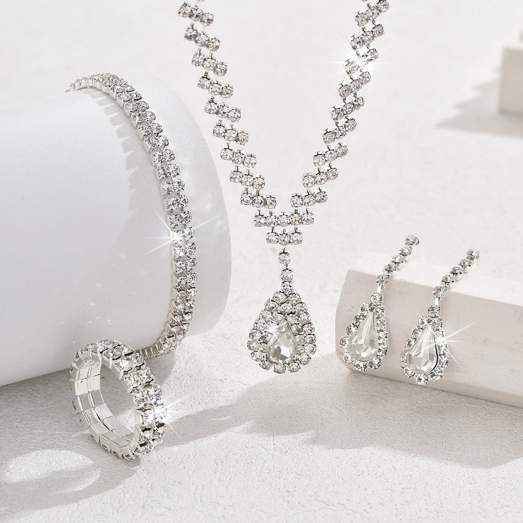 Teardrop Rhinestone Jewelry Set for Women, Claw-Chain Necklace — alternate angle