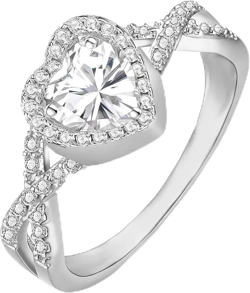 Sterling Silver Moissanite Heart Memorial Ring with Birthstone