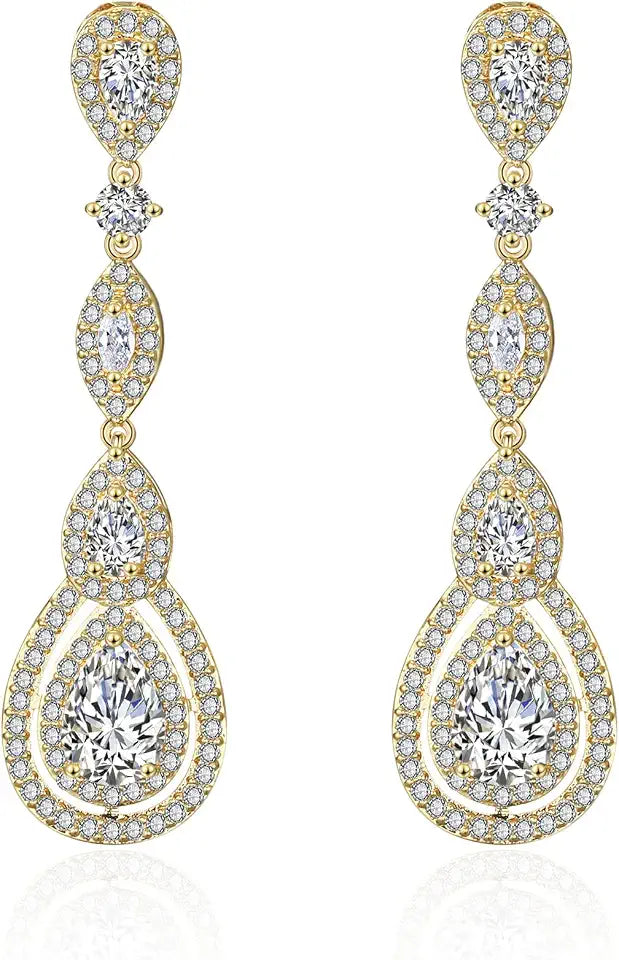 Gold-Tone Teardrop Moissanite Drop Earrings