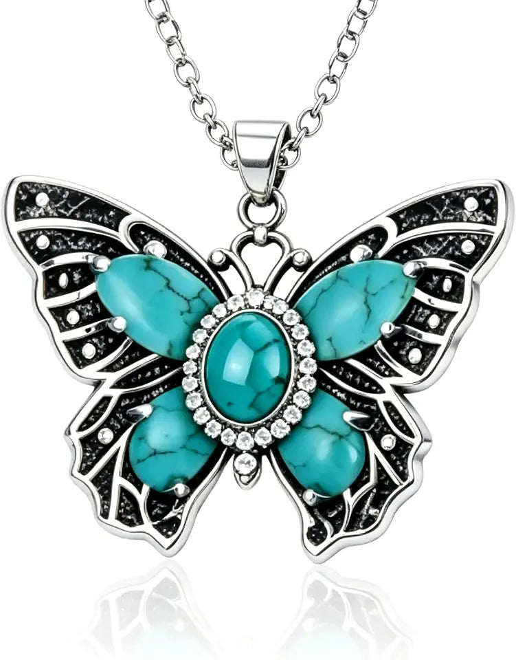 Sterling Silver Turquoise Butterfly Necklace