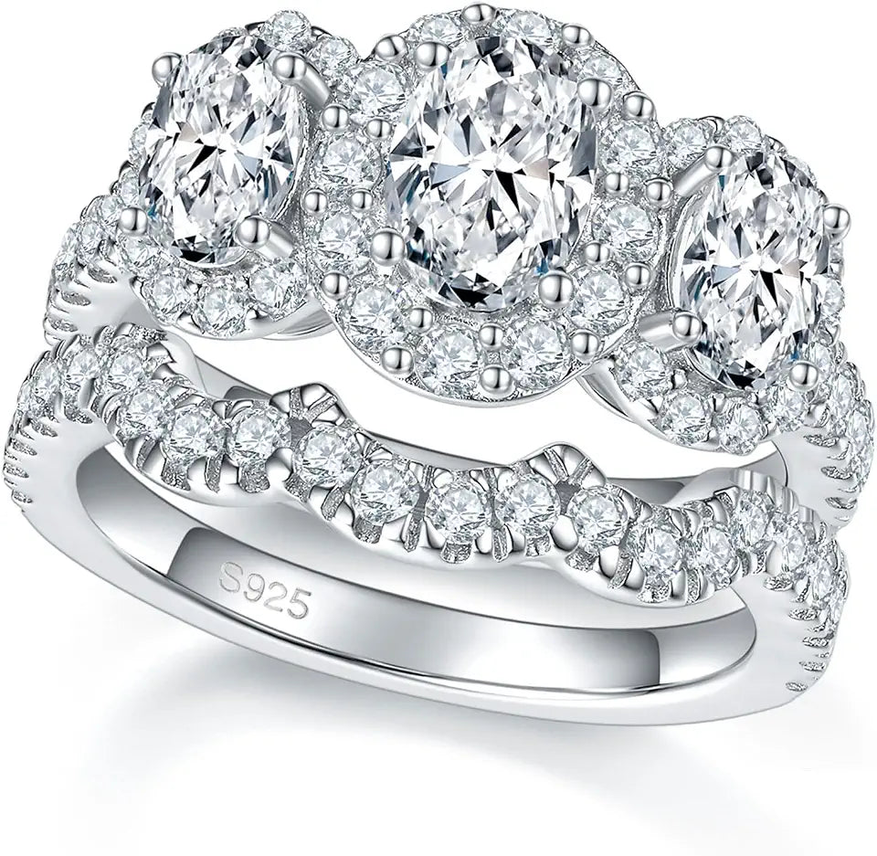 Sterling Silver Oval Moissanite Halo Ring