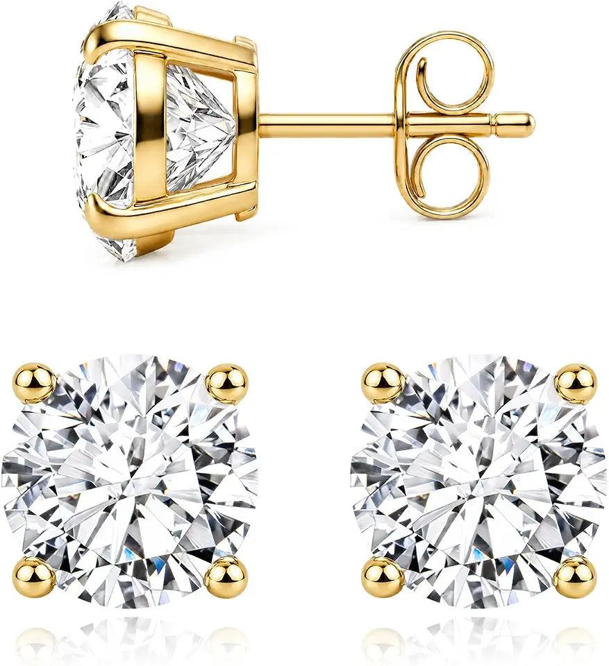 Gold-Tone Moissanite Stud Earrings