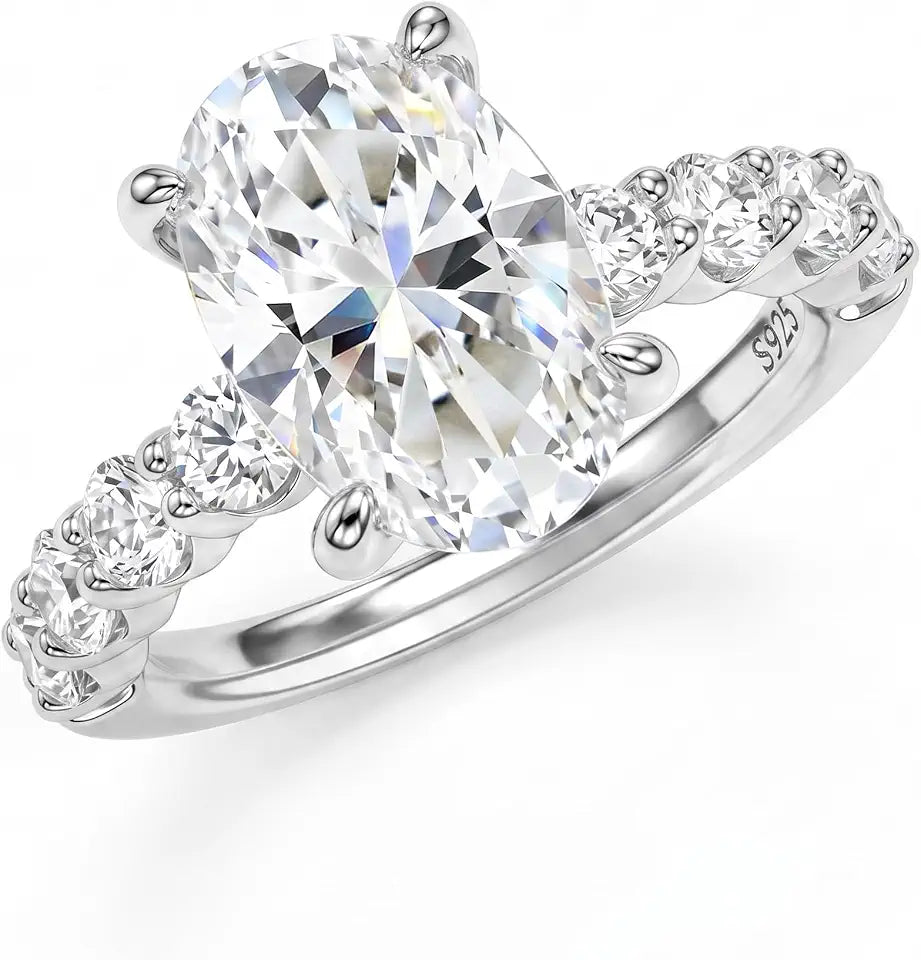 Sterling Silver Oval Moissanite Engagement Ring