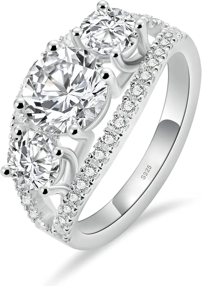18K White Gold-Plated Sterling Silver Engagement Ring