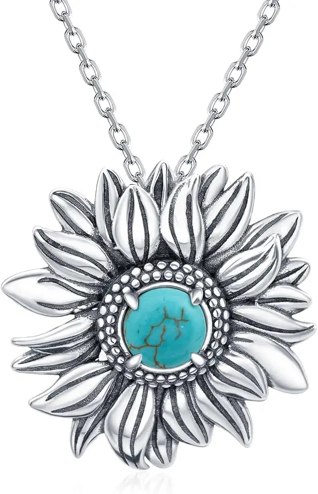 Sterling Silver Turquoise Sunflower Necklace