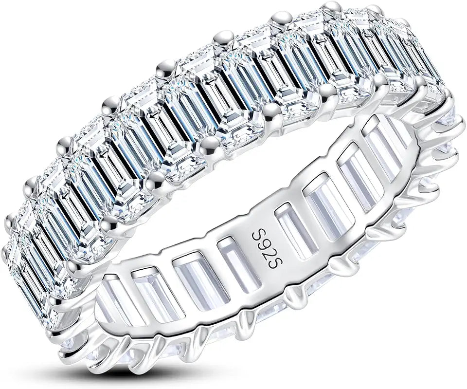 Sterling Silver Emerald-Cut Moissanite Wedding Band